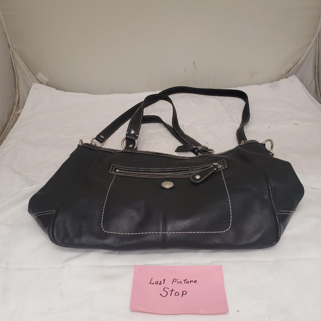 Coach Black Leather with Patent Leather Trim and Bright Blue Liner