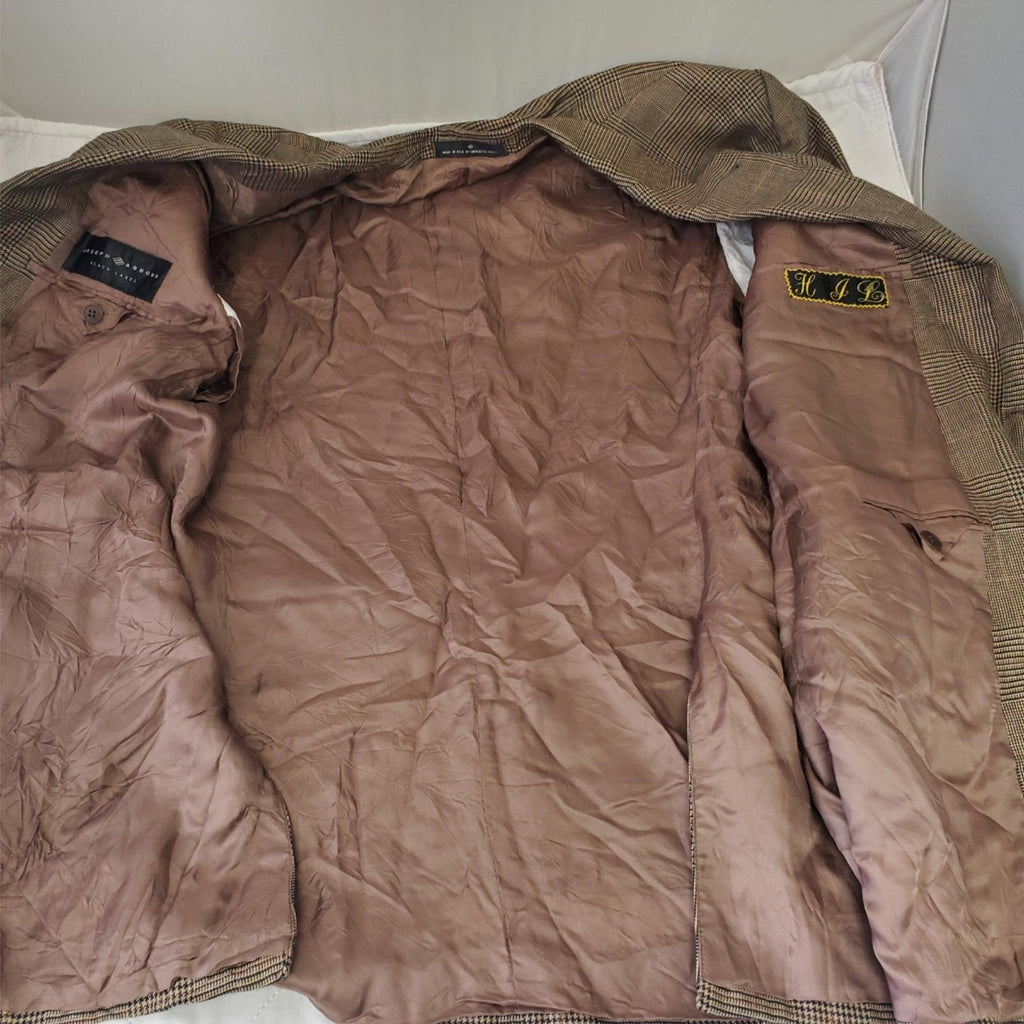 Joseph Abboud Sink Cashmere Copper Brown Check Blazer Suit Jacket Sport Coat 44L