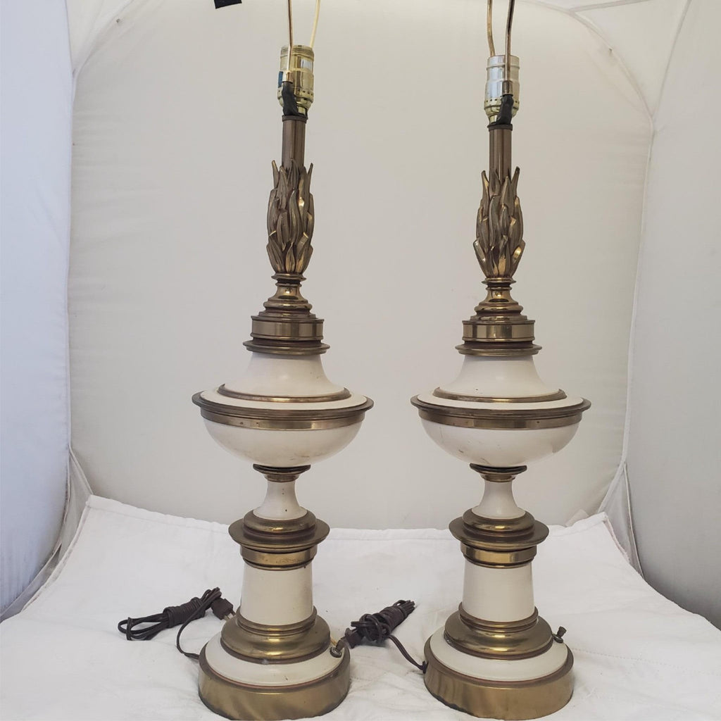 Vintage Stiffel Solid Brass Flame Urn Trophy Ivory Enamel Lamp V