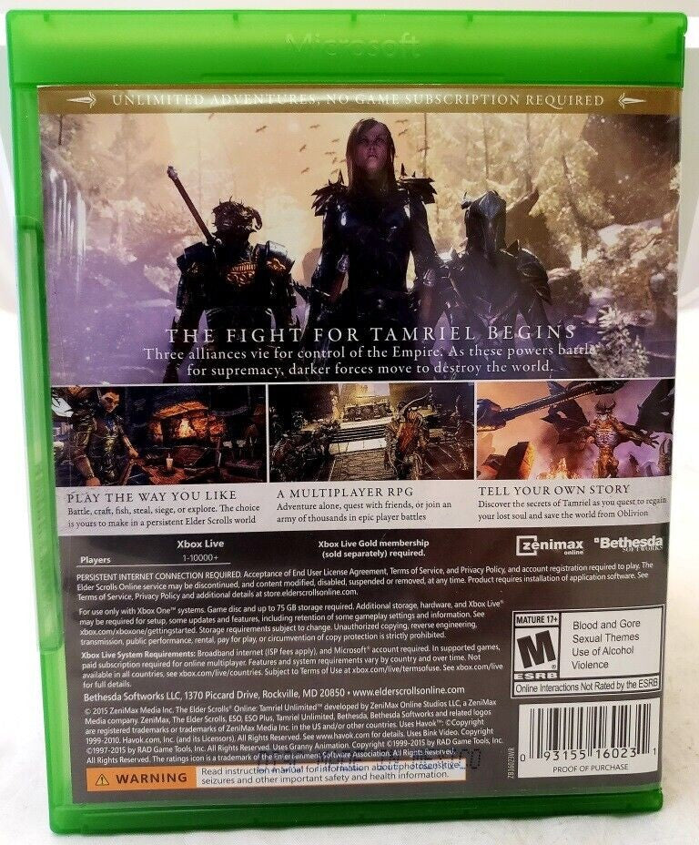 Microsoft Xbox One The Elder Scrolls Online: Tamriel Unlimited Video Game