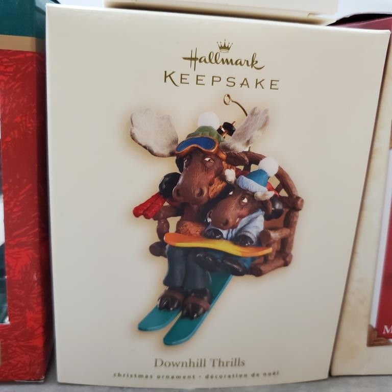 Lot of 4 Hallmark Moose On The Loose Downhill Thrills What a Handy Guy Ornament