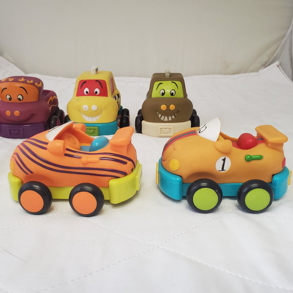 Lot of Assorted My B Toys Baby Toddler Plastic Toys Car, Taxi, And Truck