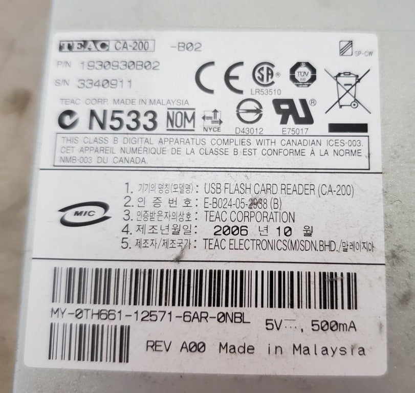 Dell TH661 0TH661 / TEAC CA-200-B02 Multi Media Card Reader 1930930B02