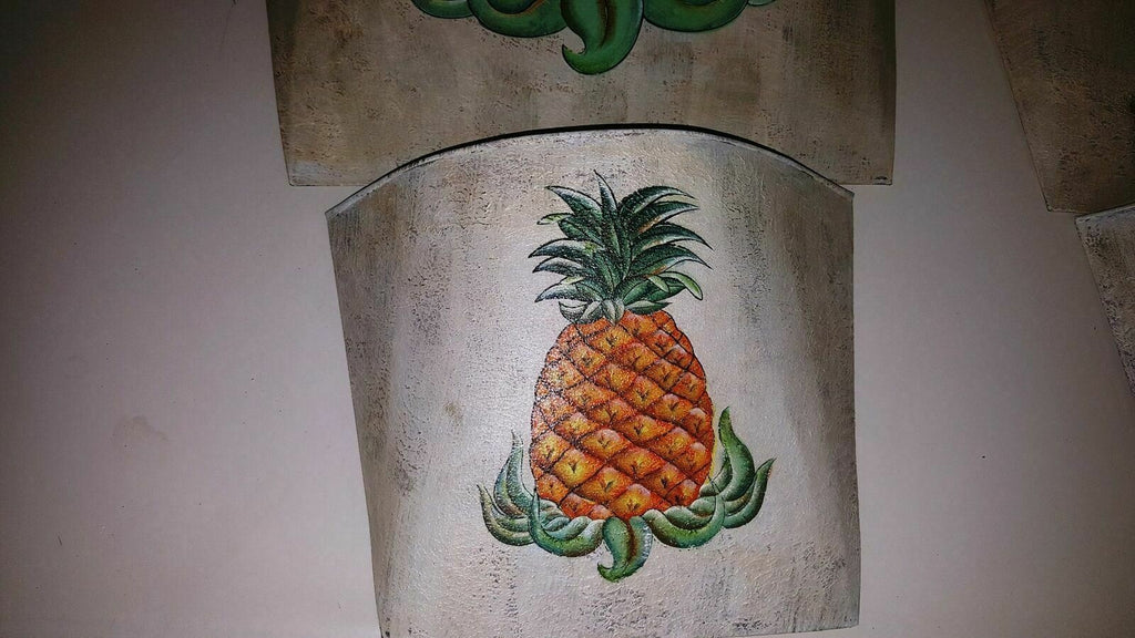 Set of 4 Pineapple Tropical Hawaiian Theme Tin Wall Hanging Plant Holders