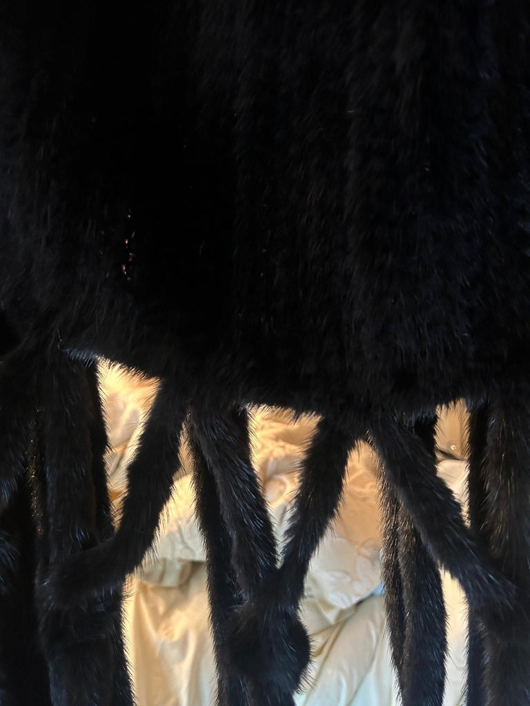 Saks Fifth Avenue MINK FUR Black Poncho Fringe One Size NWT Retail $1,495