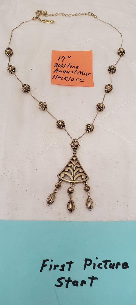 17" Vintage August Max Beaded Necklace With Dangly Pendant
