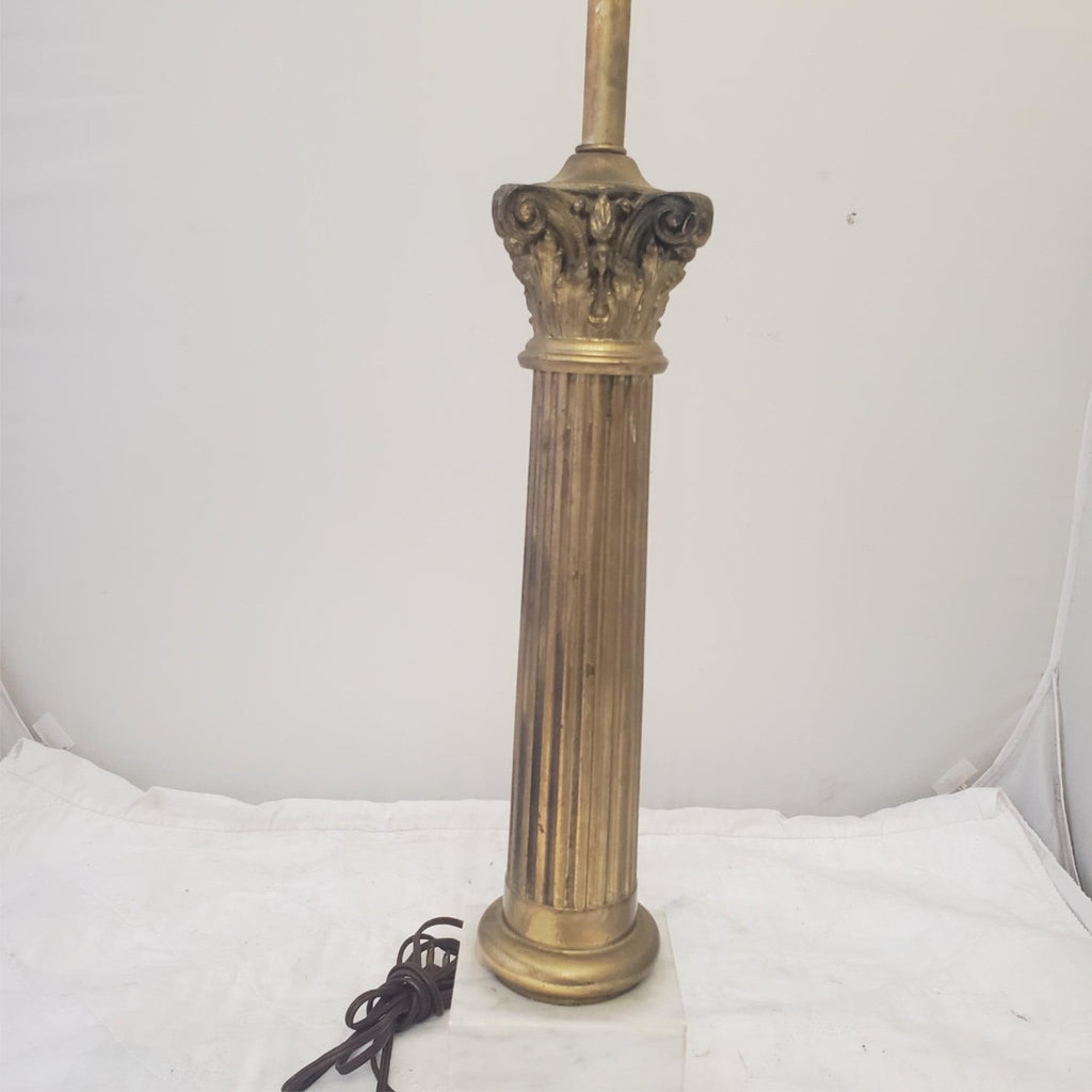 Vintage Regency White Marble Column Portable Table Lamp H