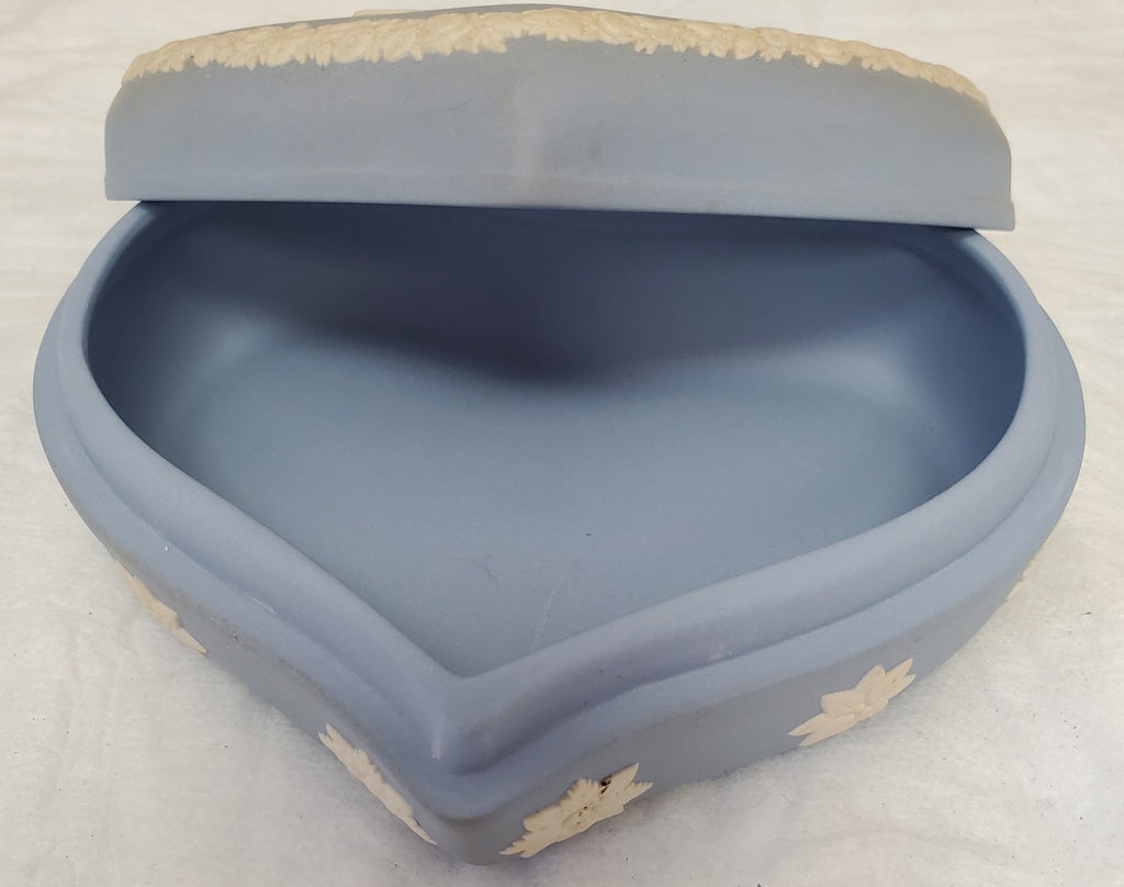Vintage Wedgwood Blue Jasperware Heart Trinket Box Angel Horse Scene England