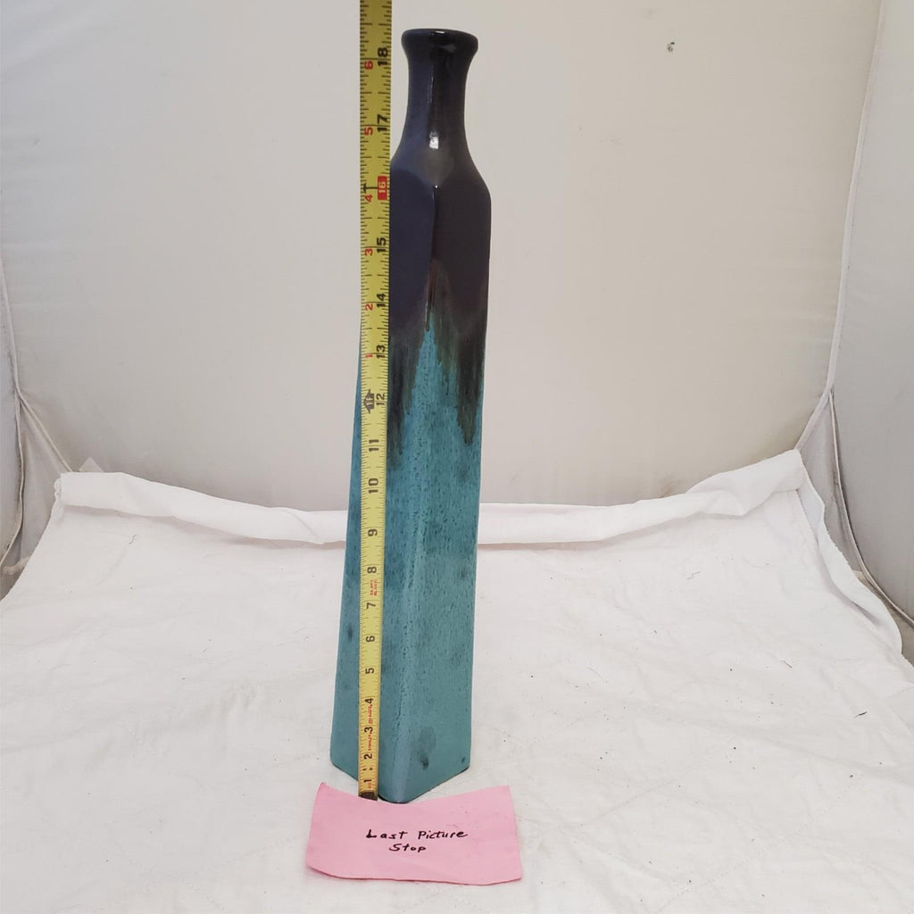 Antique Turquoise & Black Lava Drip Ceramic Vase