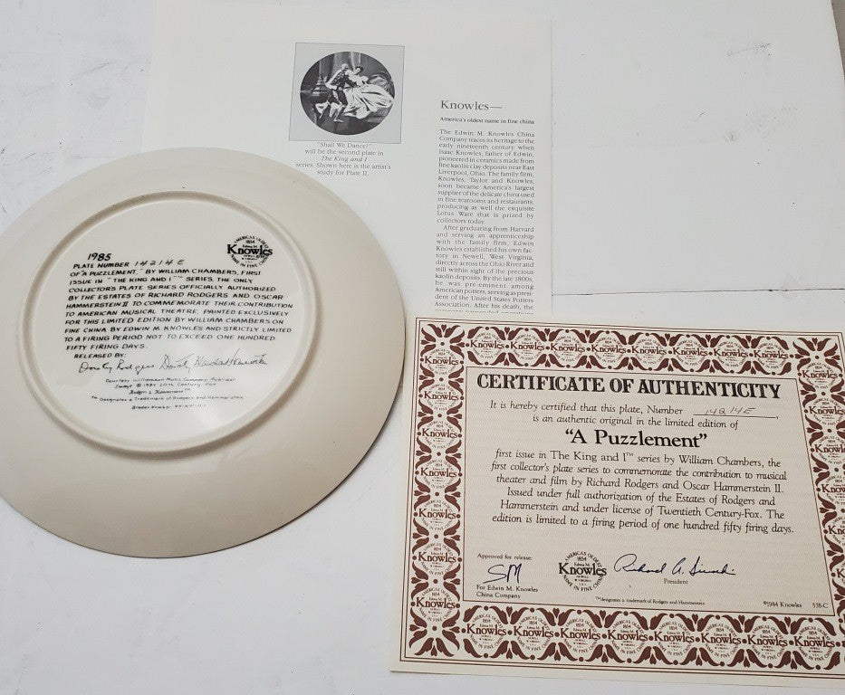 Knowles Collectors Plate We Kiss in a Shadow, Getting to Know You Shall We Dance