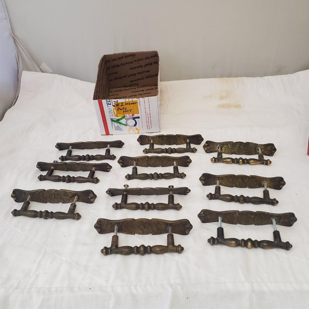 Lot of 10 Vintage Brass Amerock Carriage Cabinet Drawer Pulls w/ Back Plates #2