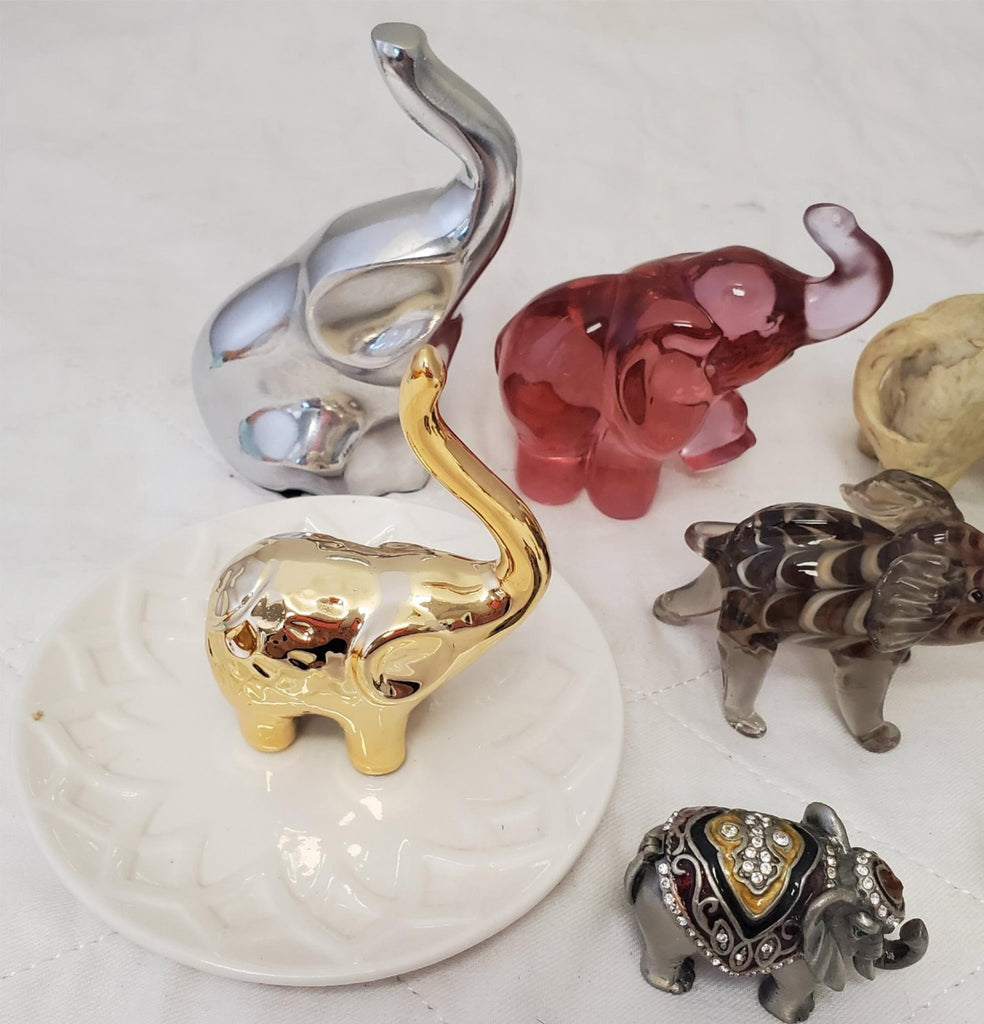 Lot of 8 Brass, Marble, Crystal, Ceramic & Porcelain Elephants Figurines