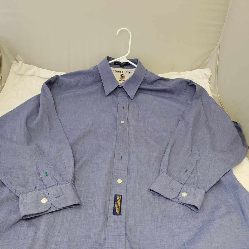 Tommy Hilfiger Shirt Mens 17-35 Blue Dress Button Up Long Sleeve