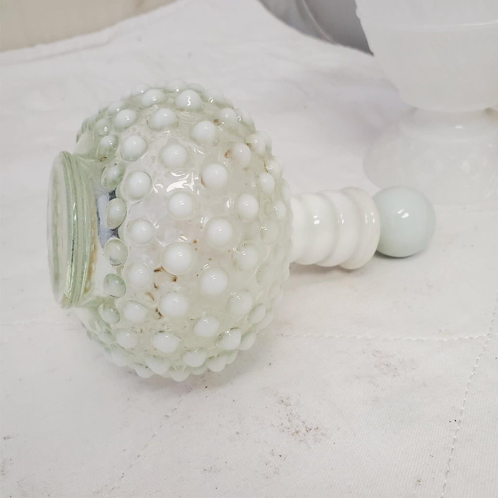 Vintage Fenton White Glass Hobnail Perfume Bottles with Sealing Caps