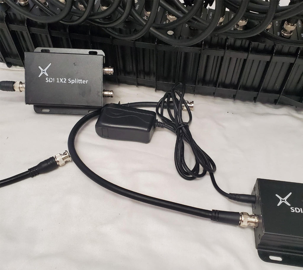 Large Lot of SDI 1x2 Splitter Boxes and Cables