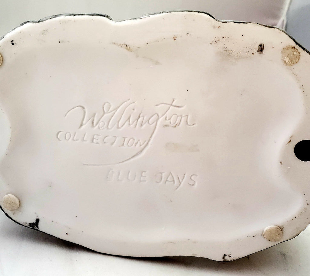 Wellington Collection Porcelain Bisque Pair of Blue Jays Figurine 7" X 8"