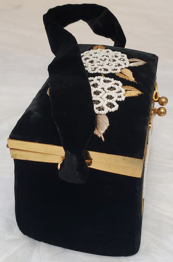 Vintage 1950s Torii Tokyo Beaded Floral Box Bag Clutch Purse Japanese