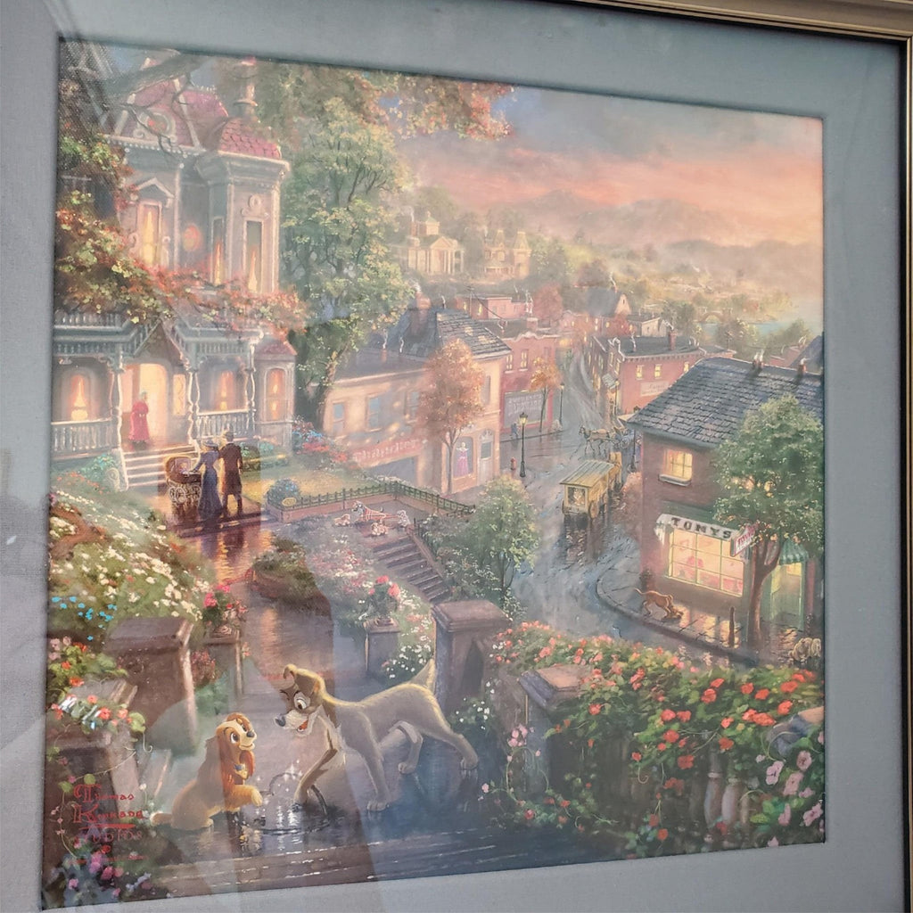 Thomas Kinkade Lady & The Tramp Canvas 14 x 14 Heart Remarque LE Art Disney