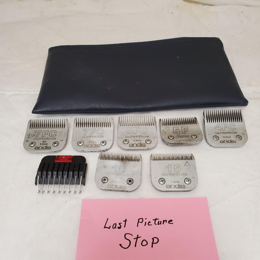 Lot of 8 Assorted Andis UltraEdge Pet Grooming Clipper Blade Set with Pouch