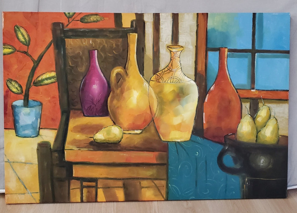 Antique Large Art Prints Beautiful Colorful Vases Painting Wall Decor 24 x 36