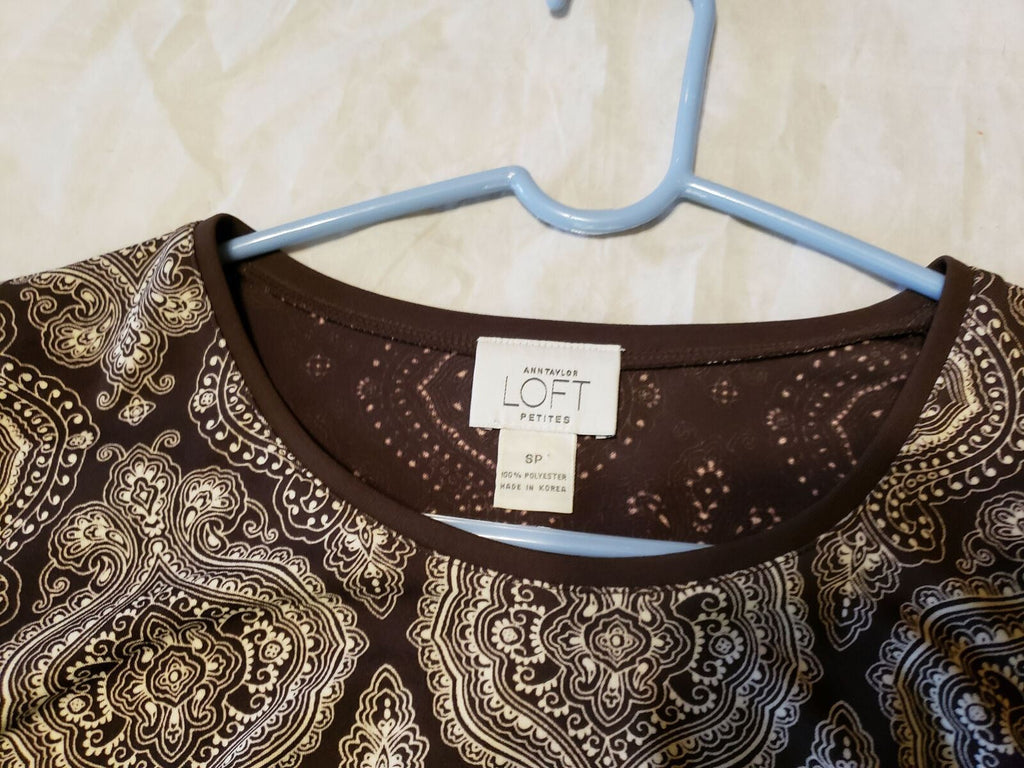 Ann Taylor LOFT Women Blouse Top Size SP Long Sleeve Print MultiColor Round Neck