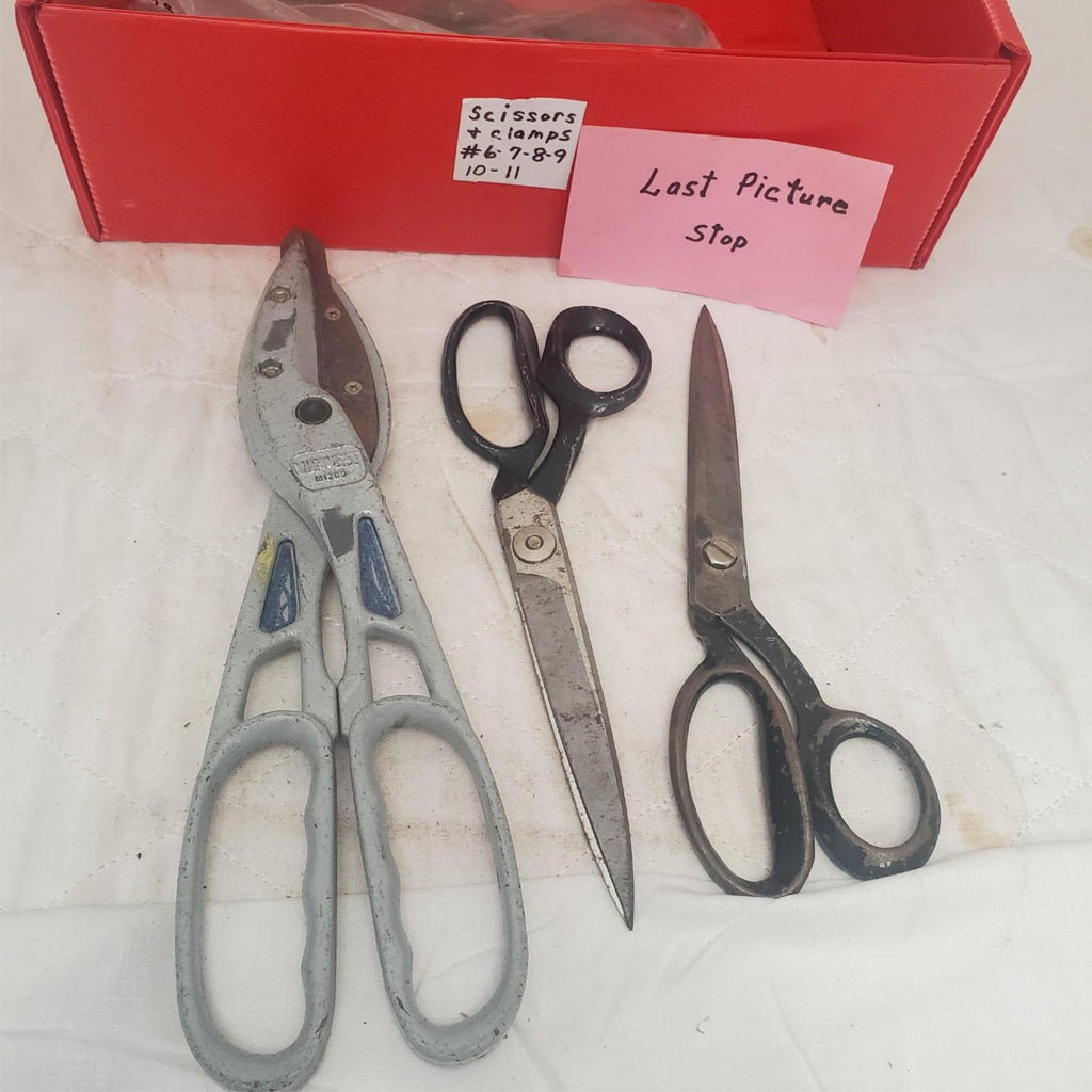 Lot of 3 Straight Cut Tinner Snips and Pinking Shears Scissors #9