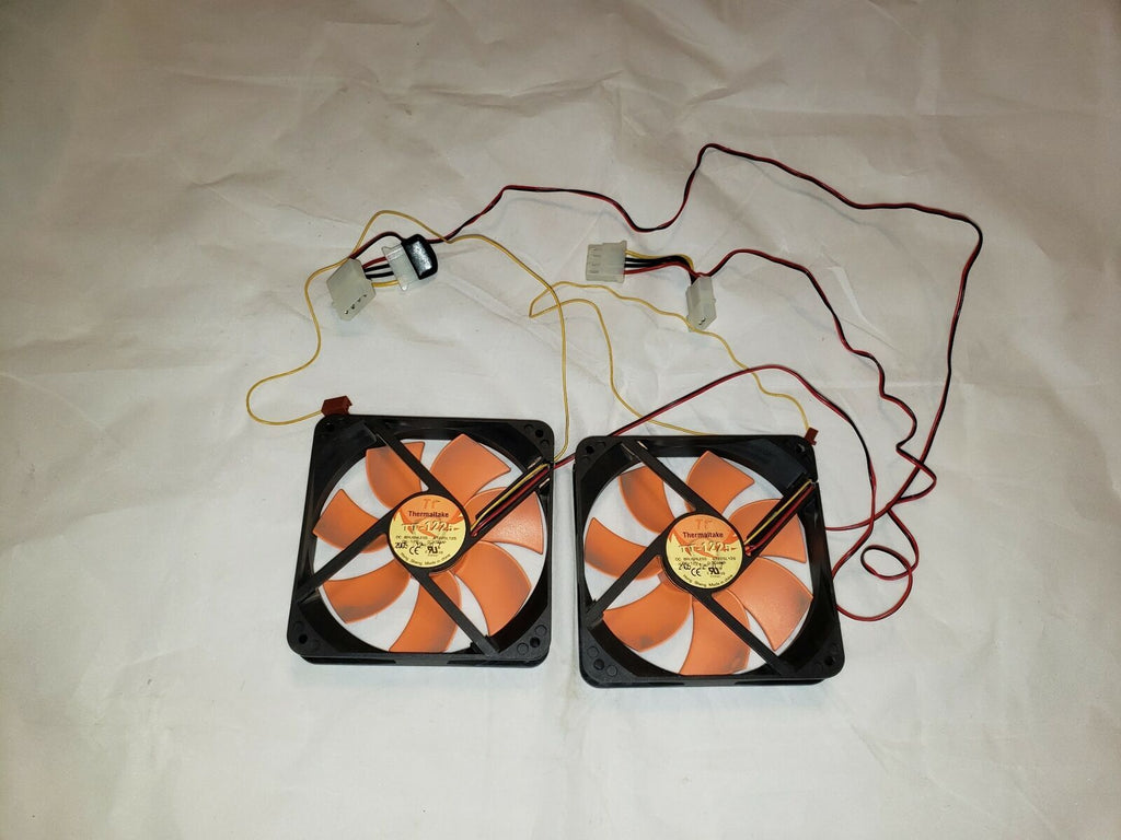 Two Thermaltake TT-1225T Case Fan - 120mm - Black w/ Orange blades w/ fan