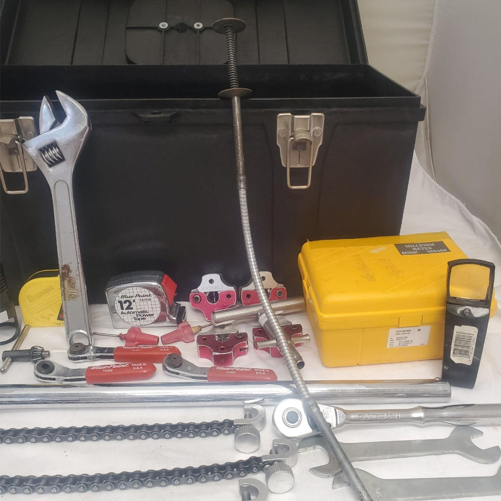 Lot of Assorted Plumbing and Pipe Fitting Tools with Chain Wrenches and Toolbox