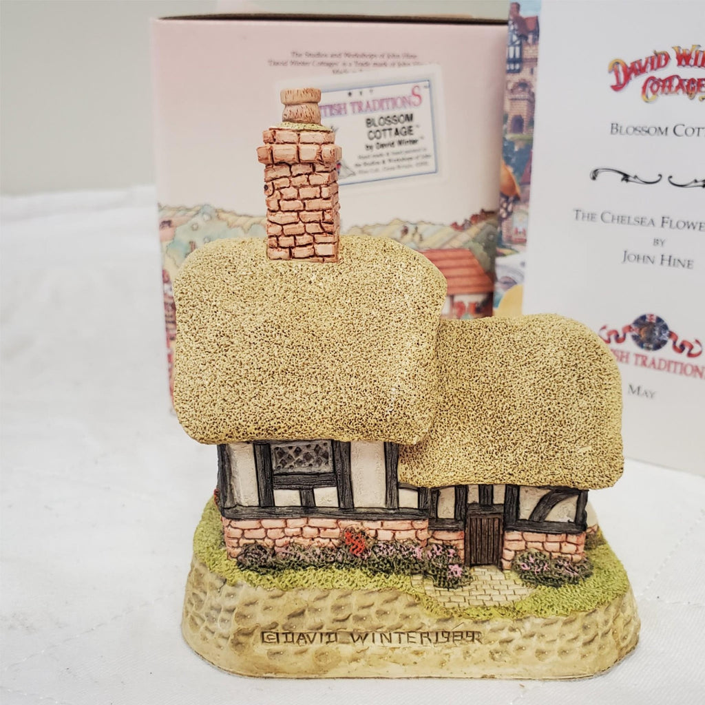 David Winter Cottages May British Traditions Blossom Cottage with Book