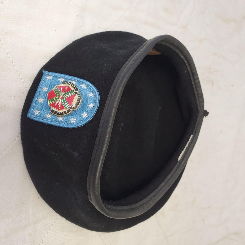 DSCP Garrison Collection Black Wool Beret Hat Cap w/ Serve the Warrior Pin