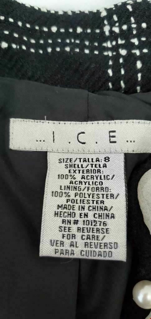 I.C.E. Blazer Woman's Long Sleeve Jacket Casual Coat White Black Size 8