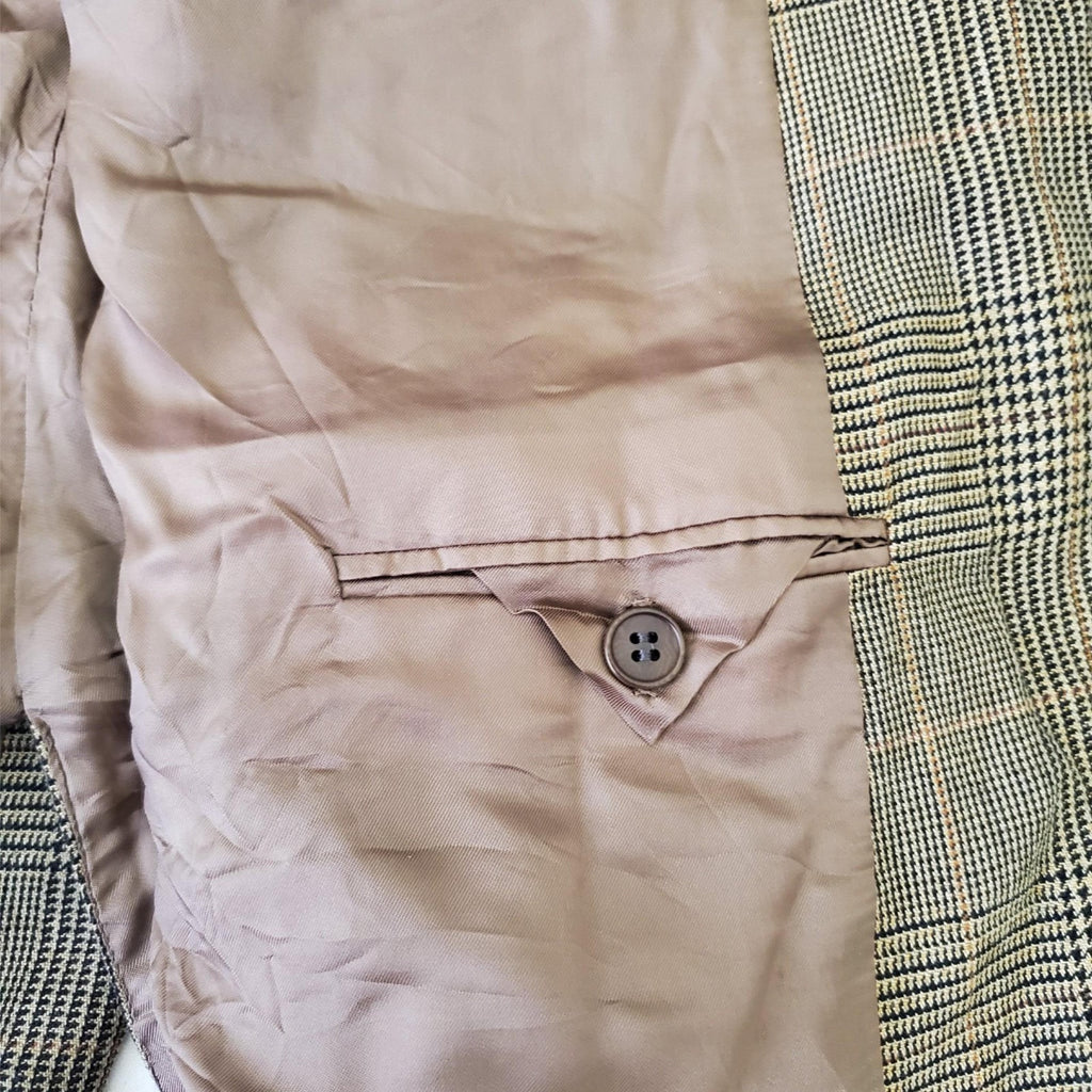 Joseph Abboud Sink Cashmere Copper Brown Check Blazer Suit Jacket Sport Coat 44L