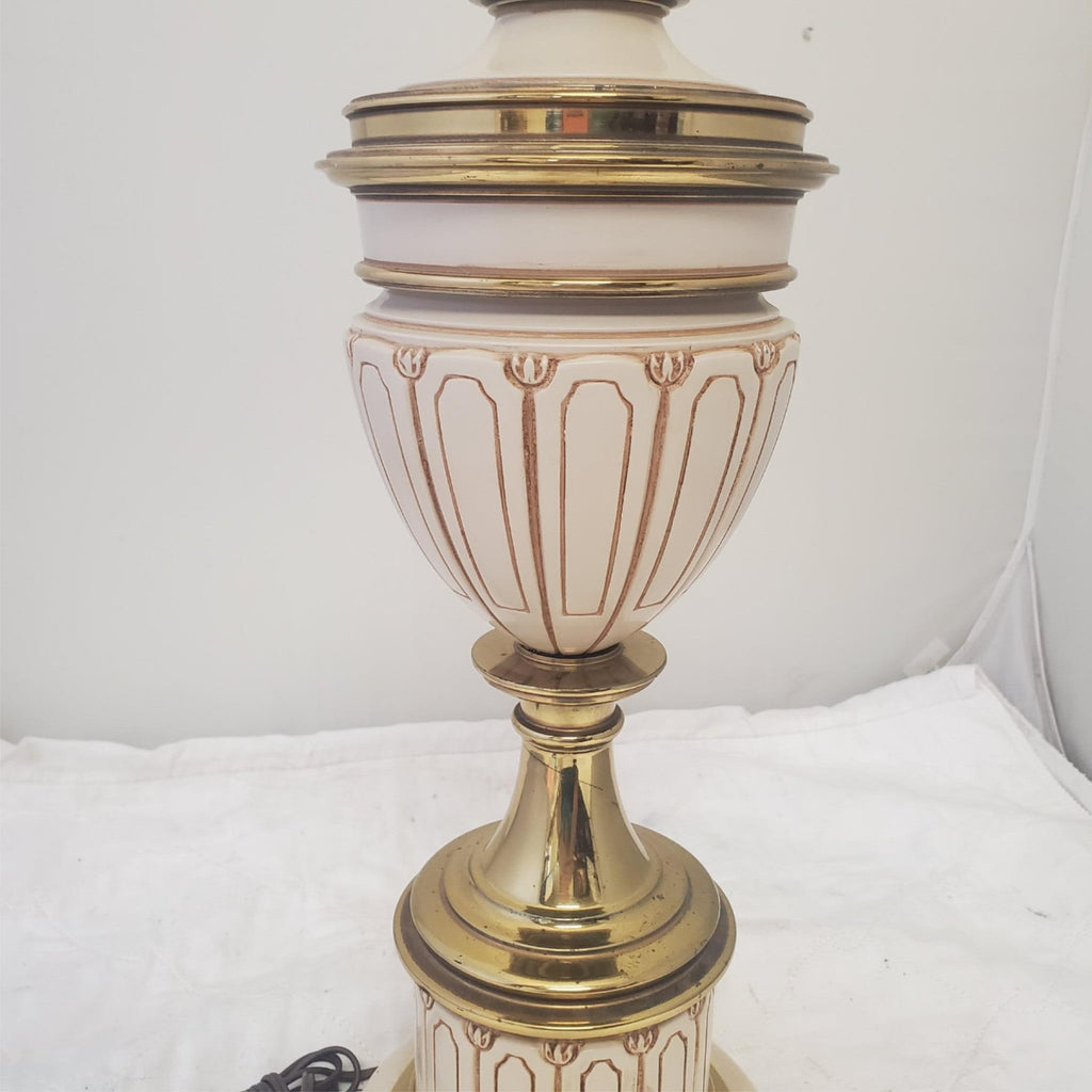 Vintage Stiffel Regency Brass and Ivory Enamel Urn Trophy Lamps L