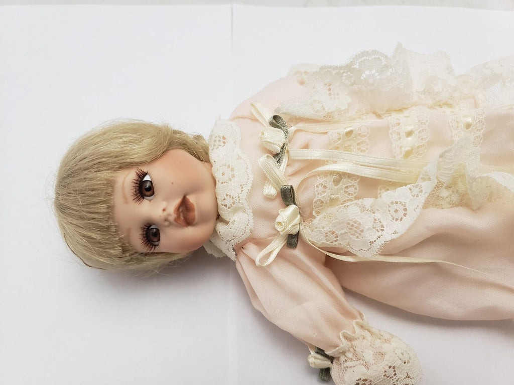 Vintage Original Porcelain Girl Doll Beautiful Lace Dress