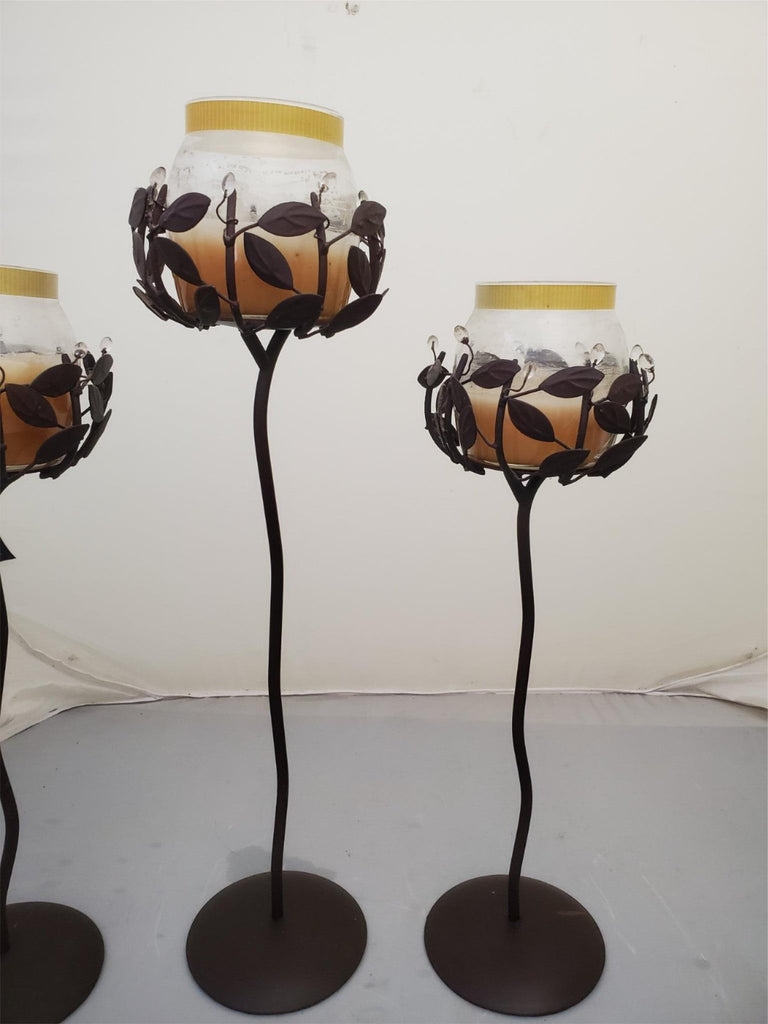 Lot of 3 Matte Metal Tree Candle Stand For Decoration
