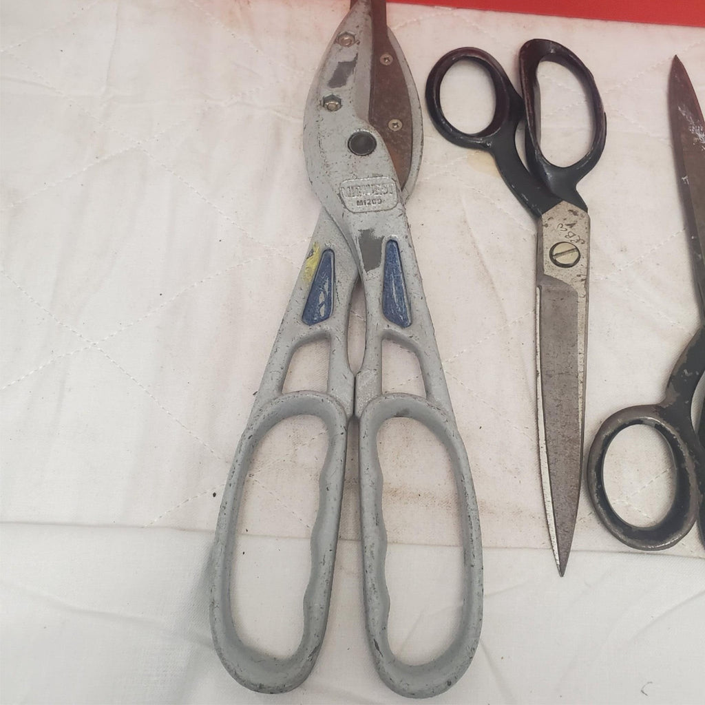 Lot of 3 Straight Cut Tinner Snips and Pinking Shears Scissors #9