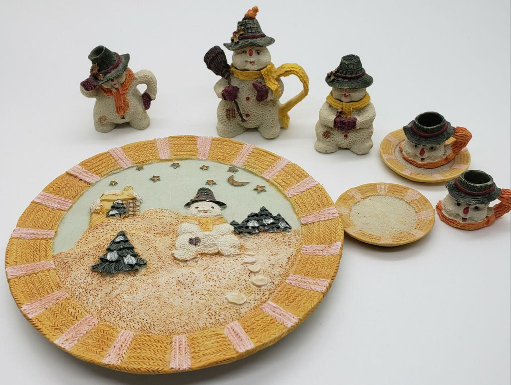 Vintage Original 8 Piece Popular Imports Snowman Christmas Mini Tea Set