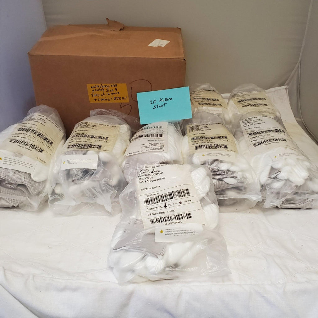 Lot of 87 Pairs FlexTech Assorted White & Grey Hand Gloves Size 9 