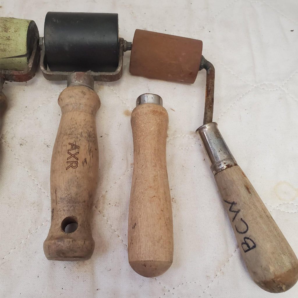 Lot of 5 Assorted Wooden Handle Seam Brayers Rollers LOT-848