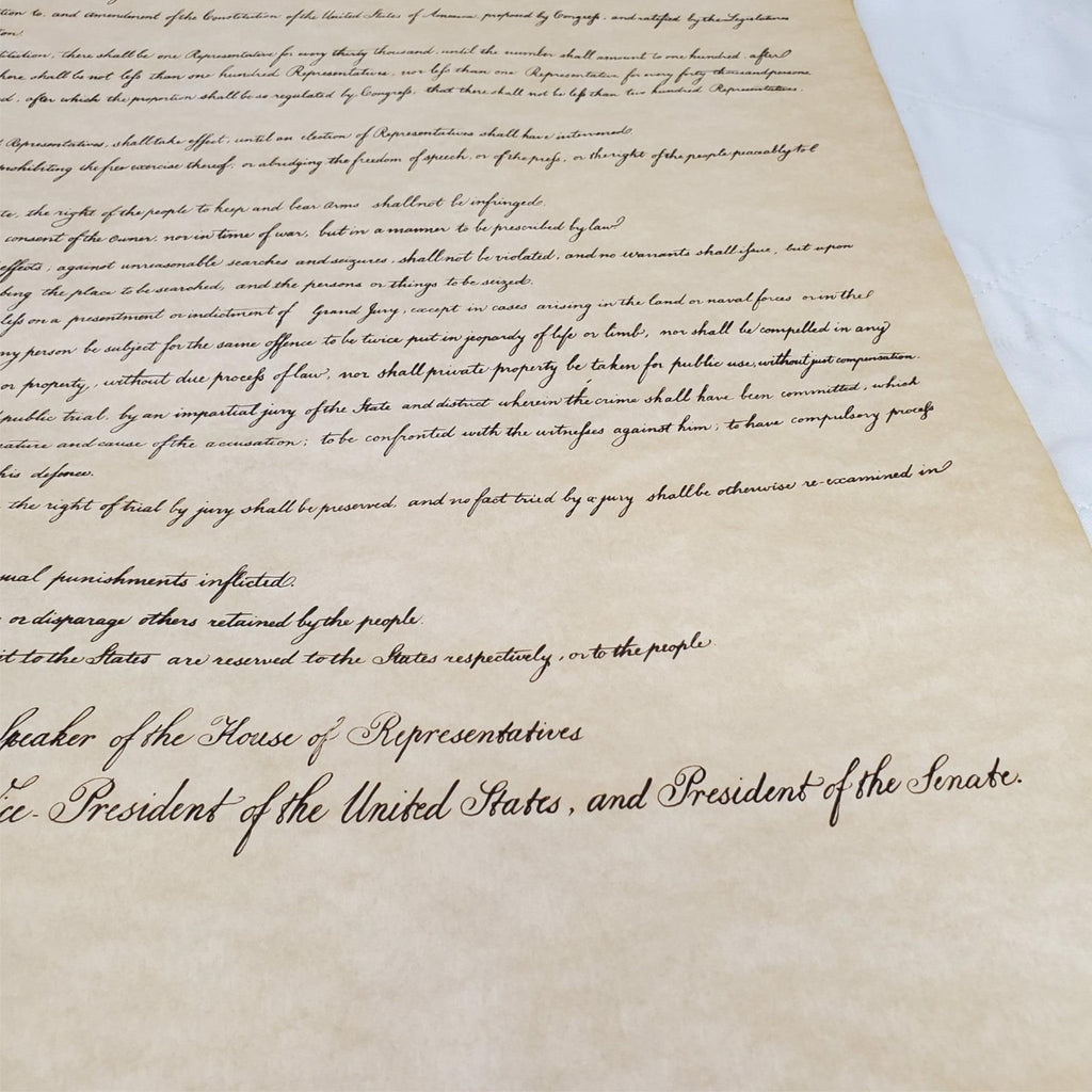 Bill of Rights Poster on Hand-Finished Antiqued Parchment Paper