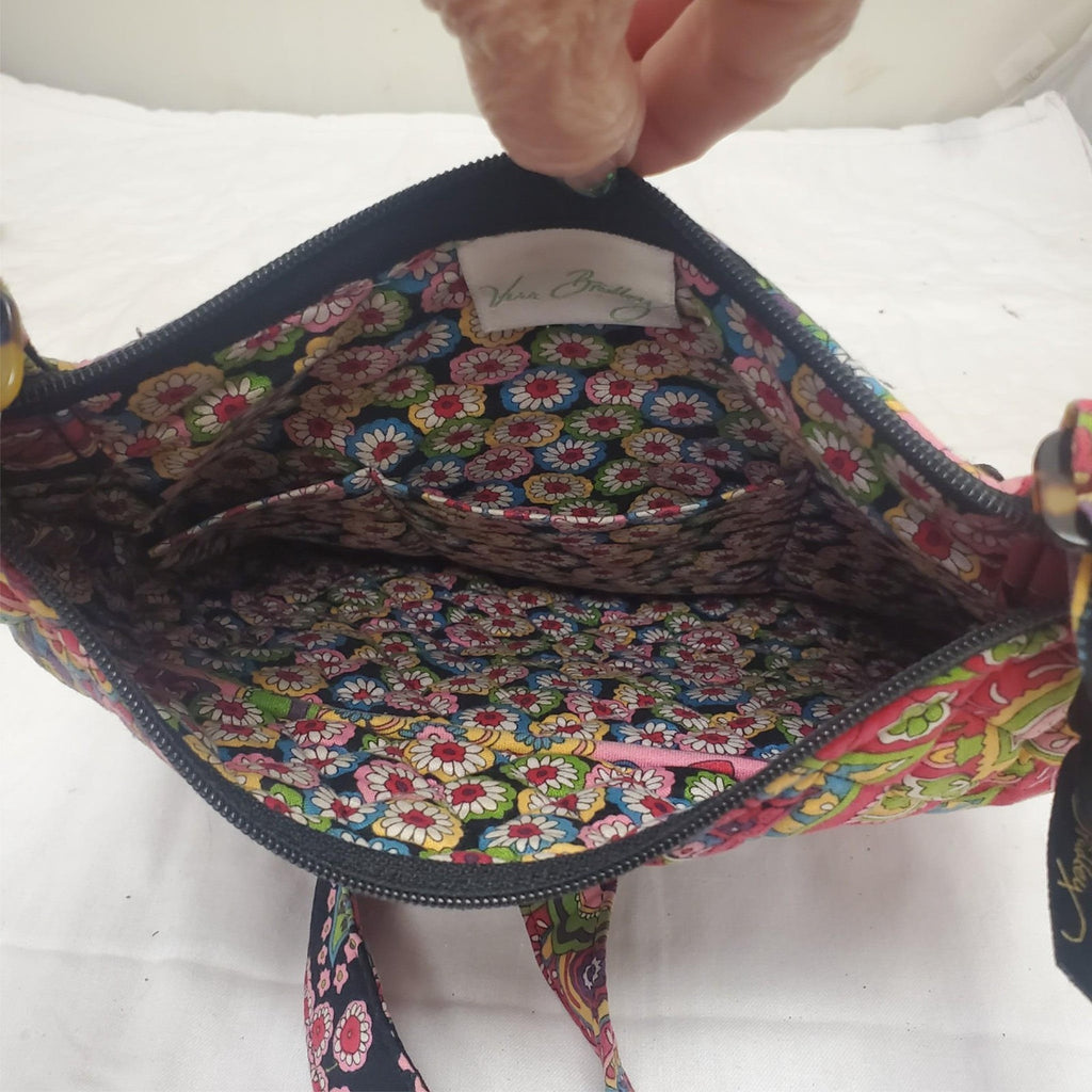 Vera Bradley 10"x10" Black Pink Quilted Filigree Purse Tote Shoulder Handbag