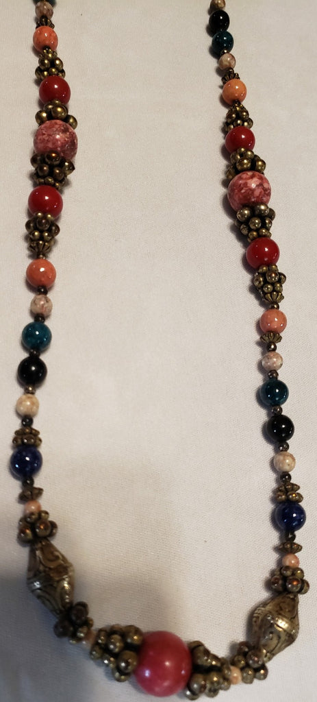 Genuine Ladies Handmade Silver Tone and Red Chips Beaded Necklace