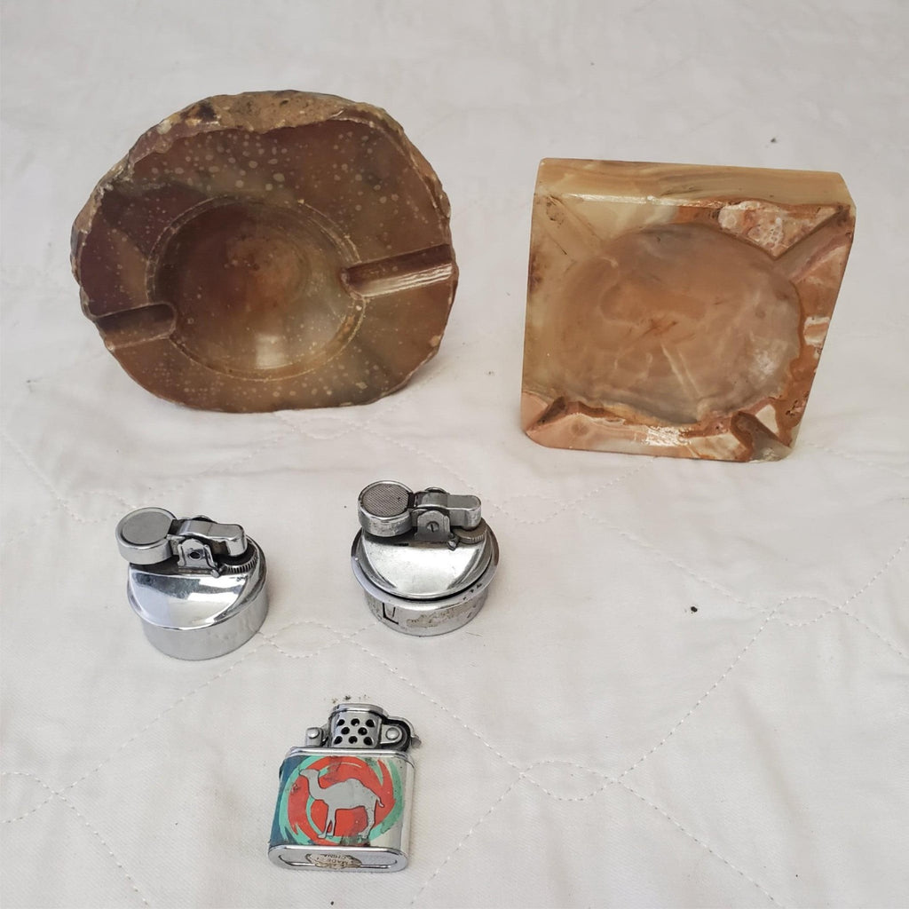 Lot of Vintage Mid Century Italian Alabaster Ashtray & Cigarette Lighters
