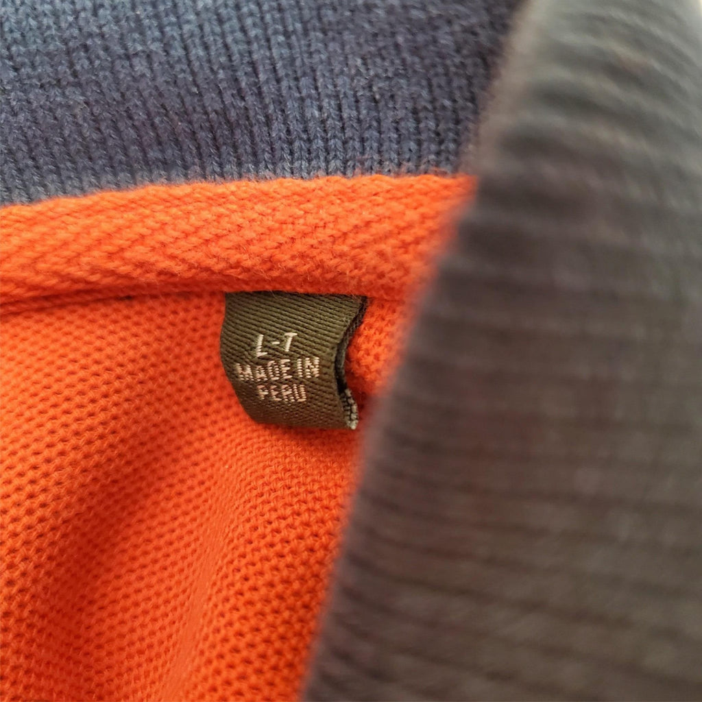 Orvis Men's Blue Short Sleeve Size L-T Polo Shirt with Orange Collar