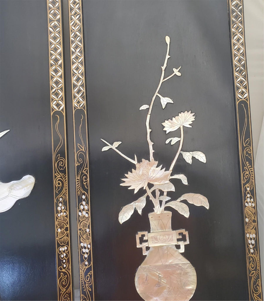Pair Vintage Japanese laquer Wall Panels