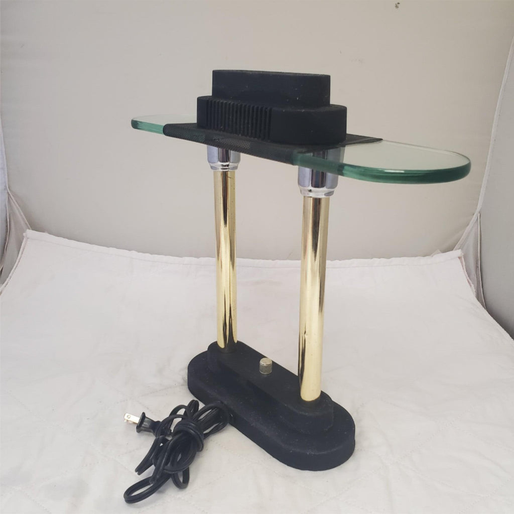 Vintage Portable Brass and Black Halogen Desk Lamp Q