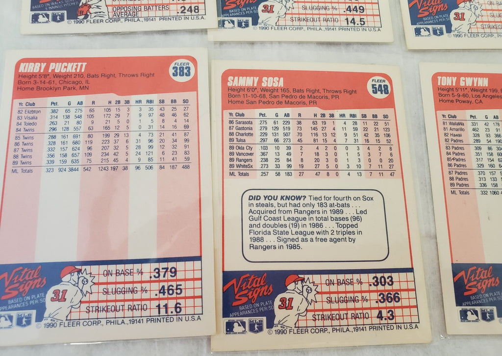 Vintage 1990 Fleer Most Valuable Baseball Trading Cards Lot Of 10