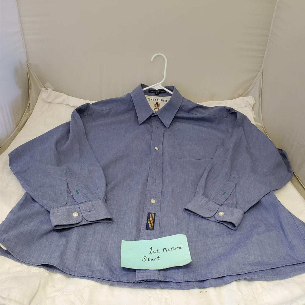 Tommy Hilfiger Shirt Mens 17-35 Blue Dress Button Up Long Sleeve