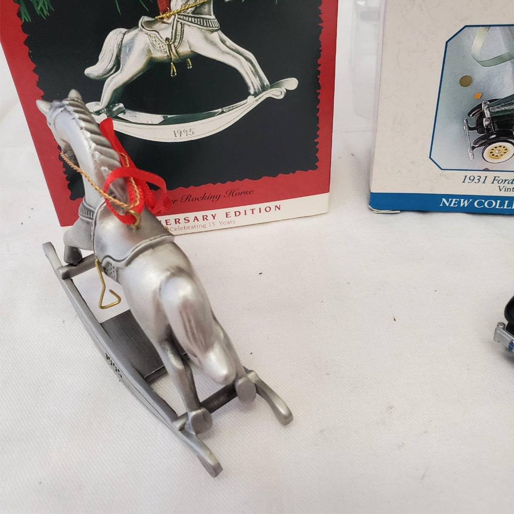 Hallmark Keepsake Ornament 1931 Ford Model a Roadster & Pewter Rocking Horse