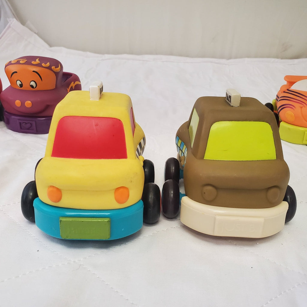 Lot of Assorted My B Toys Baby Toddler Plastic Toys Car, Taxi, And Truck